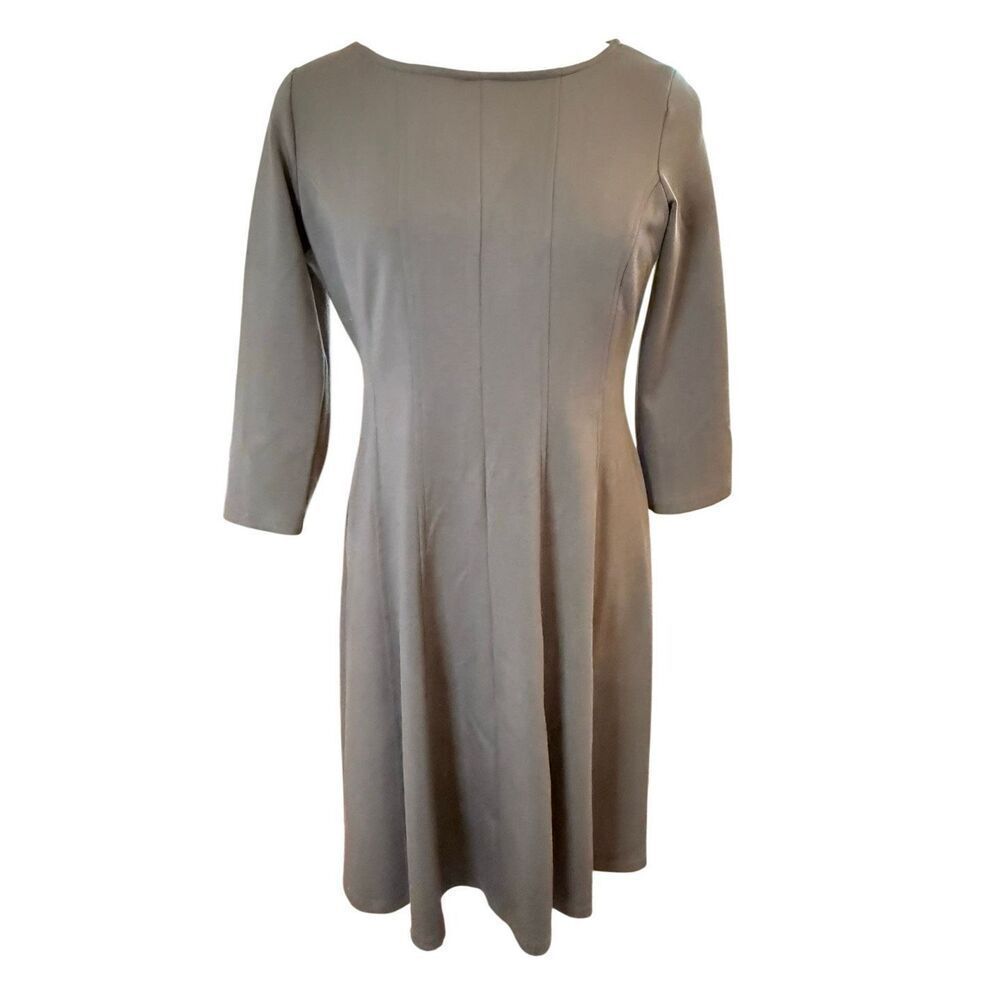 Coldwater Creek Fit & Flare Dress Green 3/4 Sleeves Wide Pleats Medium